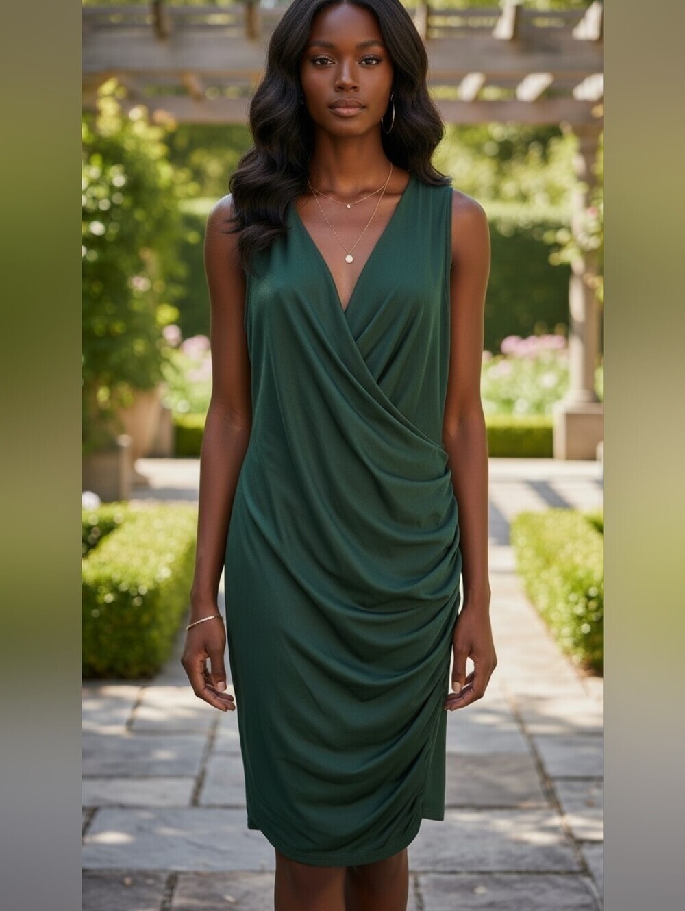 Trac Forest Green 1X Gathered Midi Dress